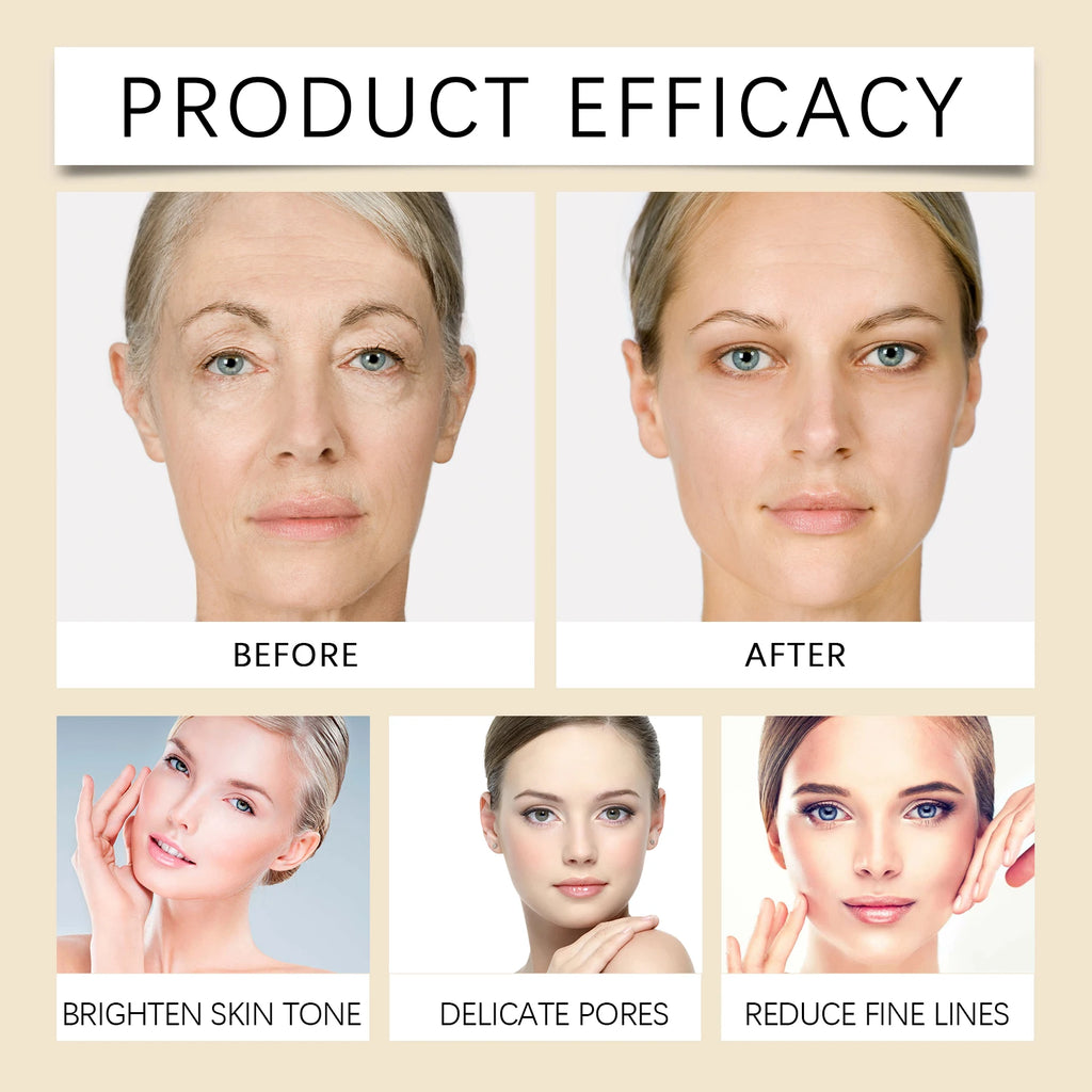 Anti‑age ansiktsserum som återfuktar, ljusar upp mörka fläckar och minskar rynkor och fina linjer.