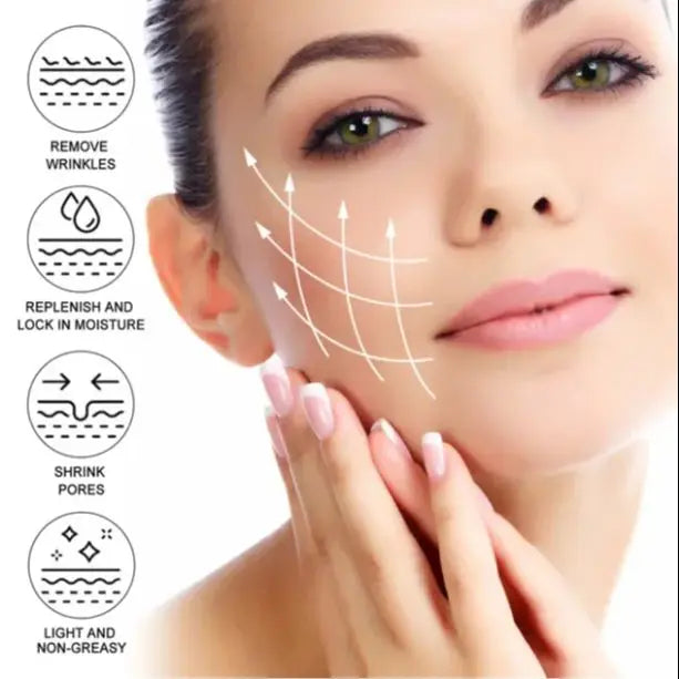 Anti‑age ansiktsserum som återfuktar, ljusar upp mörka fläckar och minskar rynkor och fina linjer.